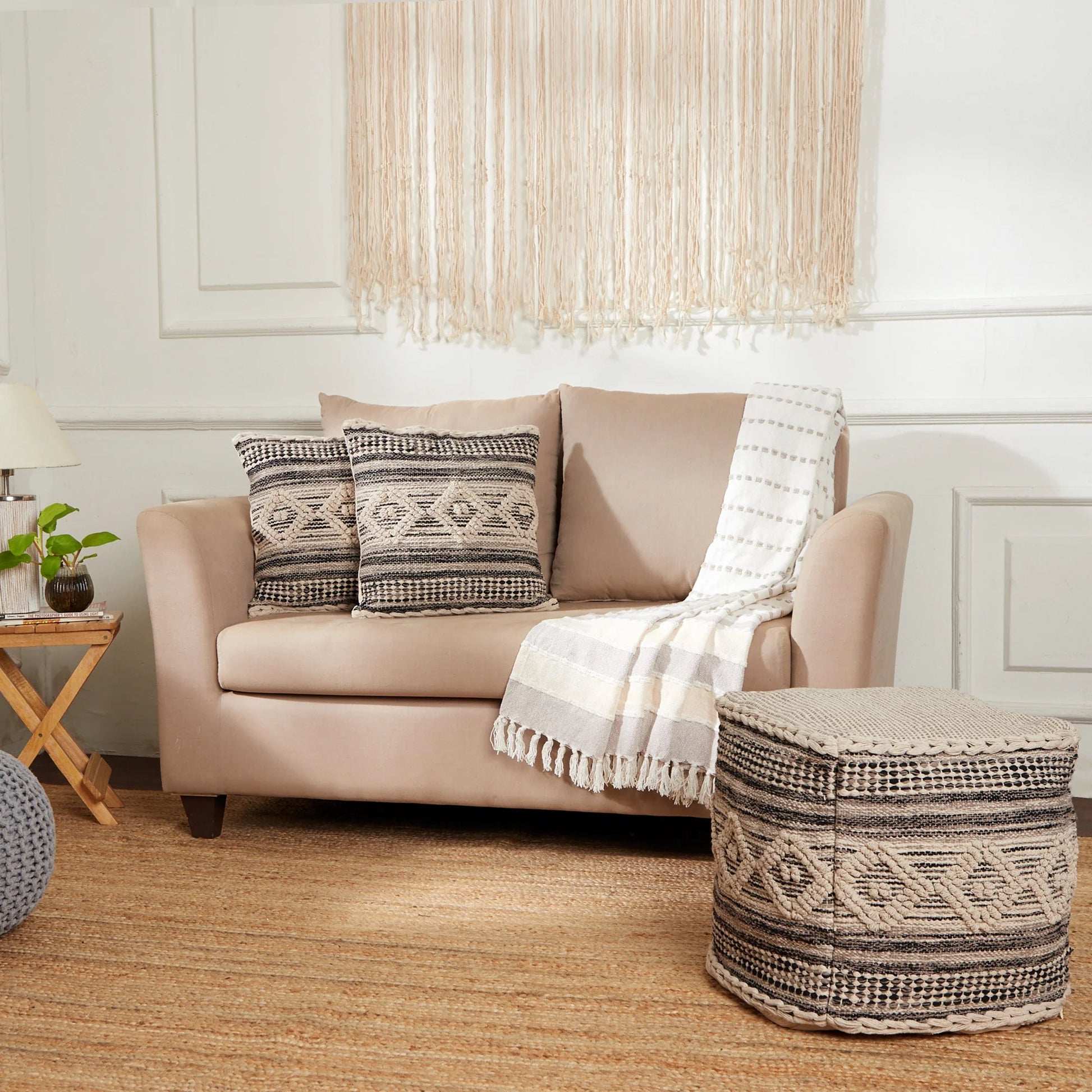 REDEARTH ? Tufted Pouf Ottoman with Filler Textured Storage Cube Bean Bag Pouffe Footrest for Living Room, Bedroom, Nursery, Kidsroom; 100% Cotton (17.5"X17.5"X17.5", Diamond Virgule)