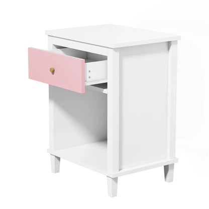 Cfowner Farmhouse Square Nightstand with Storage Drawer, Bedside End Table for Bedroom Nursery Living Room