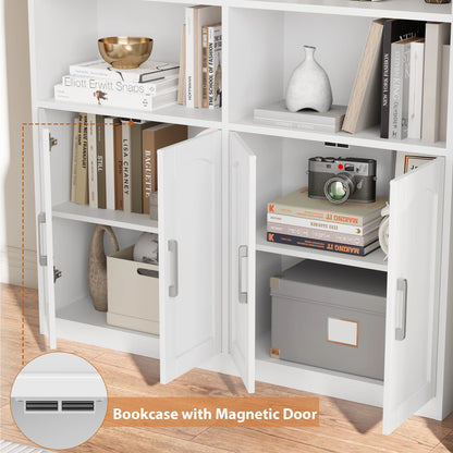 Homfa 73° Tall Bookcases with Doors, 8 Cubes 6-Tier Double Row Bookshelf, White Bookcase for Living Room Home Office