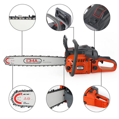 TOPTENG Gas Cordless Chainsaw 20 inch, 2-Cycle Gasoline Powered Chain Saw, 68CC Handheld Cordless Chainsaw, Automatic Chain Oiler, Garden Tool for Cutting Wood Trees