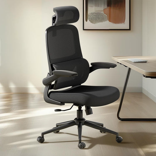 Hbada P1 Office Chair, Desk Chair with Adjustable Lumbar Support, Home Office Desk Chair with 2D Headrest, FILP-up Armrest, Swivel Computer Chair, Black
