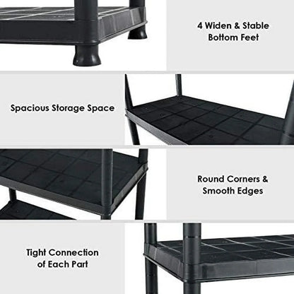 5 Tier Plastic Storage Shelves, Easy to Assemble Garage Rack, Multi-Use Free Standing Shelf Unit, Heavy Duty Shelving for Home Office, Black(2, 36° L X 18° W X 73° H)