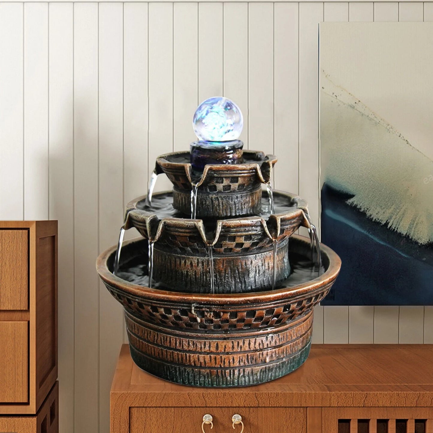 3Tier Resin Indoor Tabletop Waterfall Feature Fountain Home Office Desktop Decor