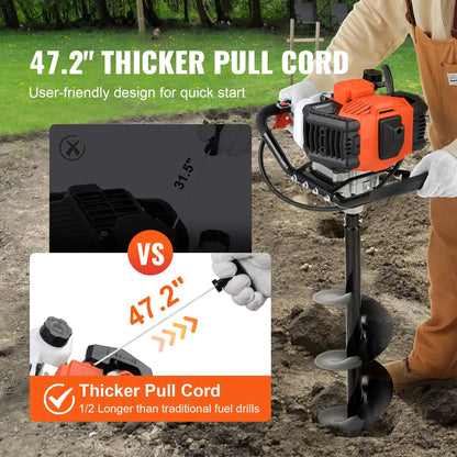 KFFKFF Earth Excavator, 43cc 1250W Soil Borer, Gas-Operated Ground Driller with 8" Soil Drilling Bit, 30-inch Long Alloy Steel Borer, Suitable for Agricultural Land, Gardens and Plants, EPA Certified
