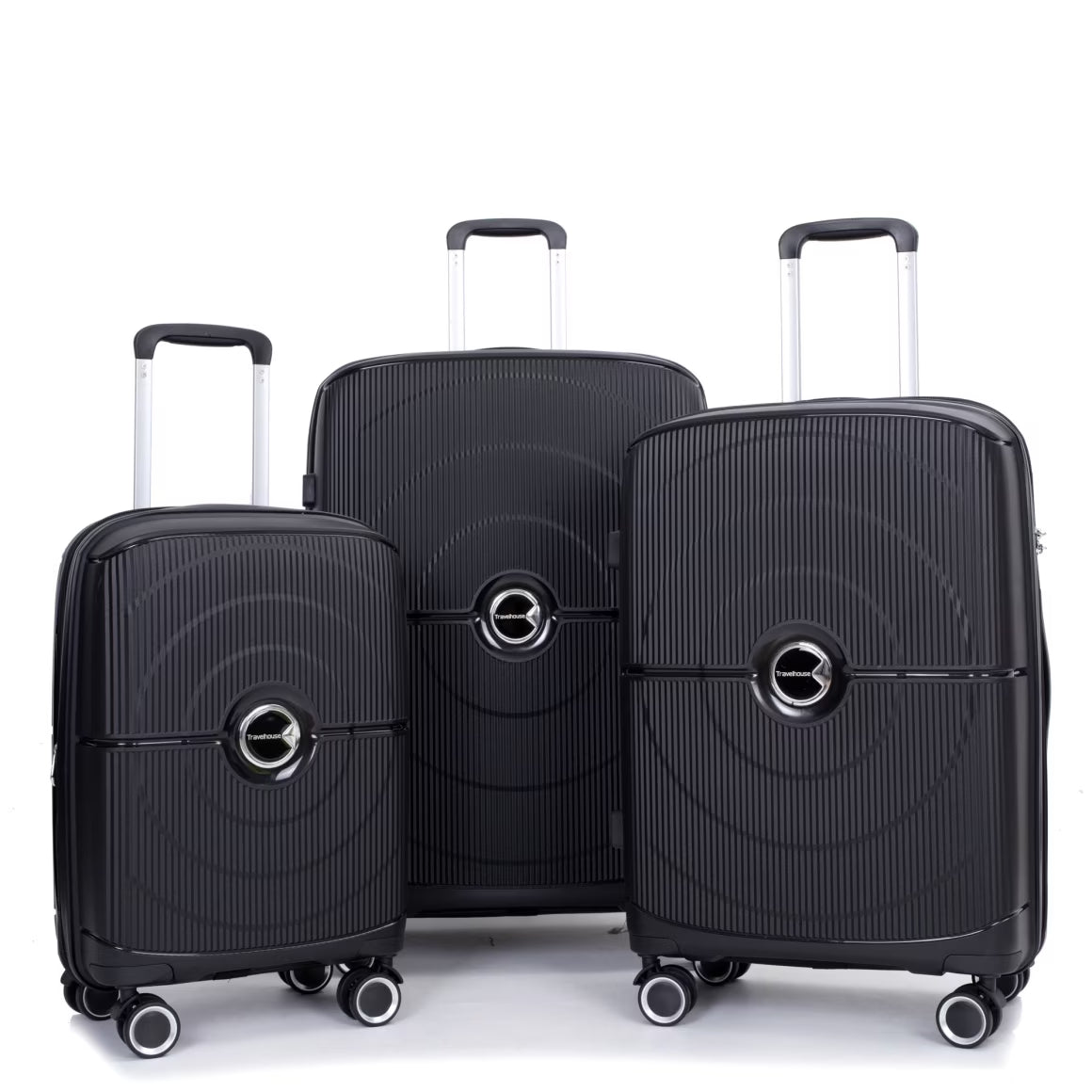 3 Pieces Luggage Set (20/24/28), Expandable PP Lightweight Hardshell Durable Suitcase with 4 Double 360 Degrees Mute Spinner Wheels and TSA Lock for Men Women, Black