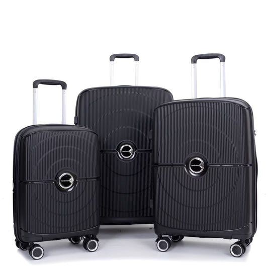 3 Pieces Luggage Set (20/24/28), Expandable PP Lightweight Hardshell Durable Suitcase with 4 Double 360 Degrees Mute Spinner Wheels and TSA Lock for Men Women, Black