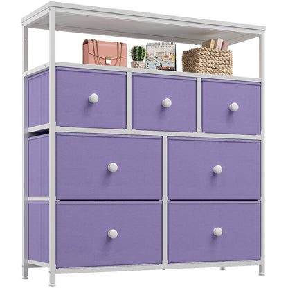 EnHomee Dressers for Bedroom with 7 Drawers Pink Dresser Fabric Chest of Drawers with Shelves Portable Storage Tower Small Dresser for Living Room Nursery Guest Room