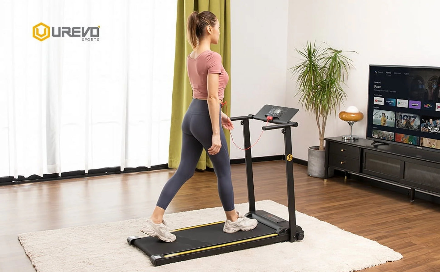 UREVO Treadmill, 2.25HP Folding Treadmills for Home with 12 HIIT Modes for Home Office LCD Display