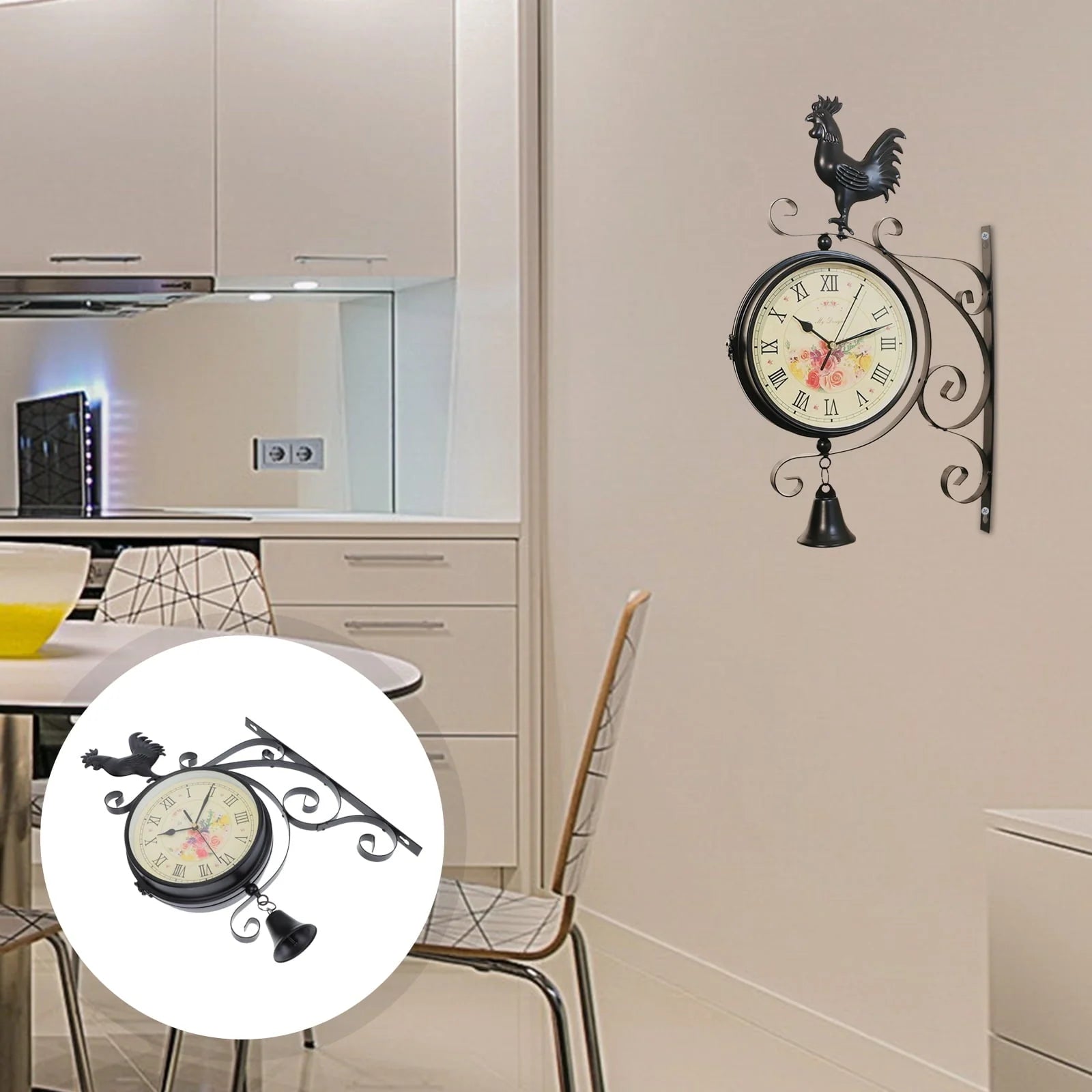 Homemaxs 1Pc Wall Clock Wall Hanging Clock Iron Art Hanging Clock Double Sided Clock
