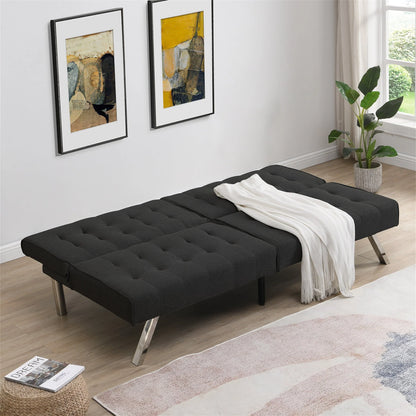 Aukfa Linen Futon Convertible Sofa for Home Office, Split Back, Space Save, Black