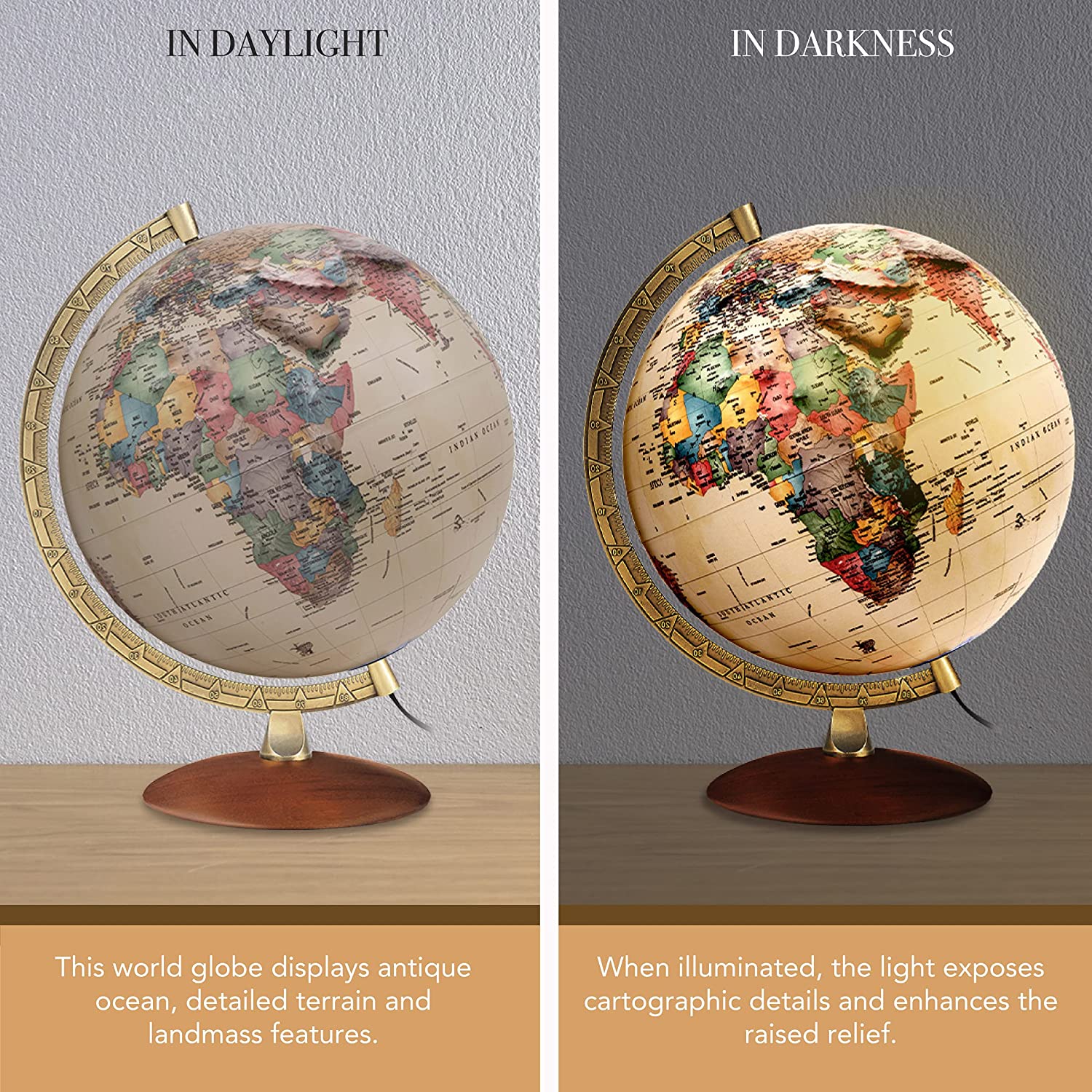 Athens Relief Globe, 12-inch Diameter, Illuminated, Raised Relief