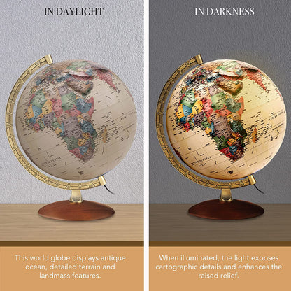 Athens Relief Globe, 12-inch Diameter, Illuminated, Raised Relief