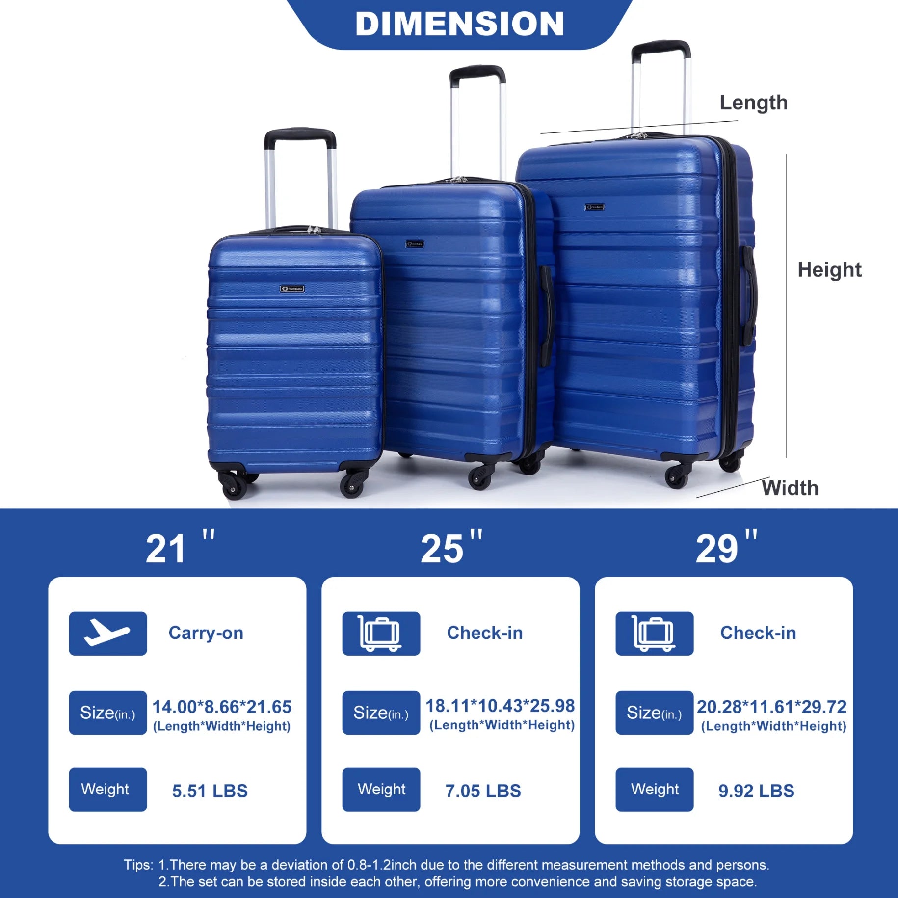 3 Piece Luggage Sets, PC Lightweight Durable Expandable Suitcase with 2 Hooks and TSA Lock, Suitcases with Wheels,21in 25in 29in,Gray