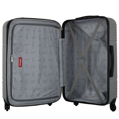 Wrangler 4 Piece Expandable Hardside Spinner Luggage Set with Packing Cubes, Sharkskin Grey