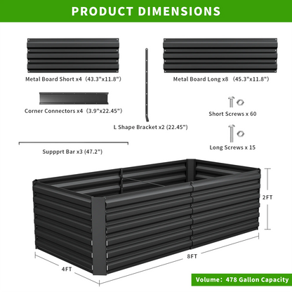 Outdoor Metal Raised Garden Bed,8x4x2ft Planter Box for Vegetables,Flowers,Herbs w/478 Gallon Capacity,Black