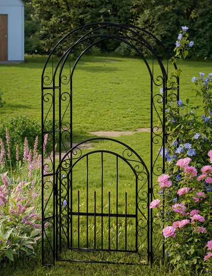 Accreate Easy Assemble 8FT Tall Garden Arch - No Tools Needed Steel Arbor with Gate, Includes Ground Stakes | Rust-Resistant Trellis for Wedding Backdrops & Climbing Plants