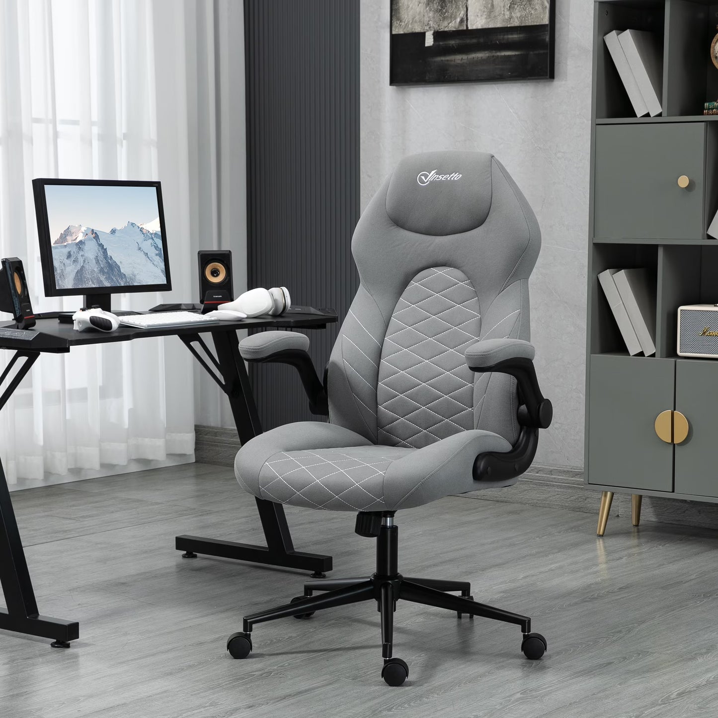 Vinsetto High Back Home Office Chair with Flip Up Armrests Dark Gray