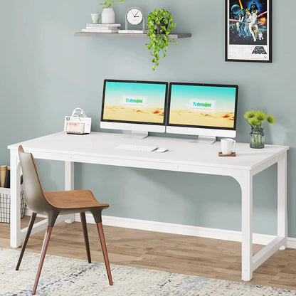 Large Simple Computer Desk Office Computer Table Writing Table for Home Office 63" L x 31.5" W x 29.5" H - Off White
