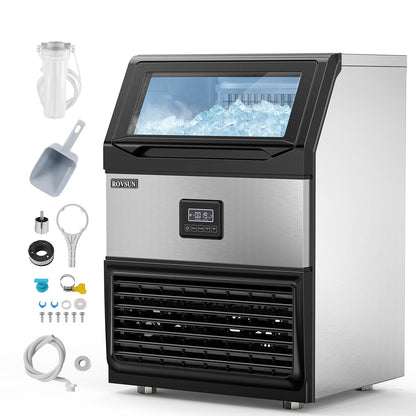 ROVSUN 440LBS/24H Commercial Ice Maker, Freestanding/Under Counter Industrial Ice Machine with Time Reservation, 77lbs Storage Bin, LED Panel & Water Filter for Home Office Restaurant Bar Cafe