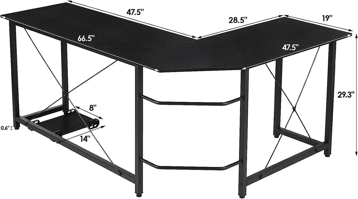 Arlopu Modern L-Shaped Desk, 66.5'' Corner Computer Desk Home Office Study Writing Workstation, Gaming Table