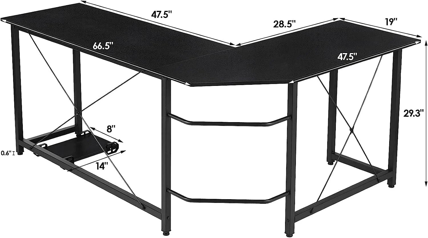Arlopu Modern L-Shaped Desk, 66.5'' Corner Computer Desk Home Office Study Writing Workstation, Gaming Table