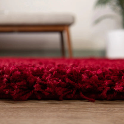 Rugs.com Solid Shag Collection Rug - 13 Ft Runner Cherry Red Shag Rug Perfect For Hallways, Entryways
