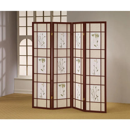 4 Panel Floral Shoji Screen, Room Divider