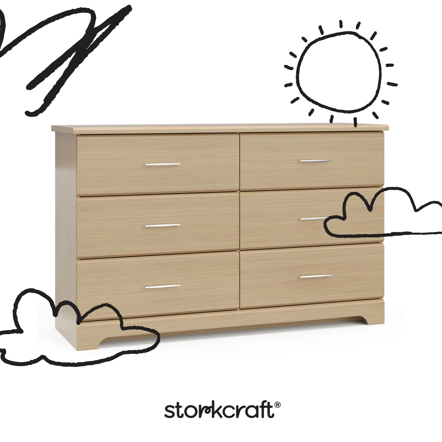 Storkcraft Brookside 6 Drawer Nursery Double Dresser, Driftwood