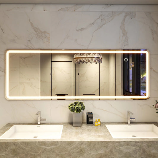 BEAUTYPEAK 64" x 21" LED Rectangular Full Length Mirror Standing Floor Mirror with Safe Corners,White