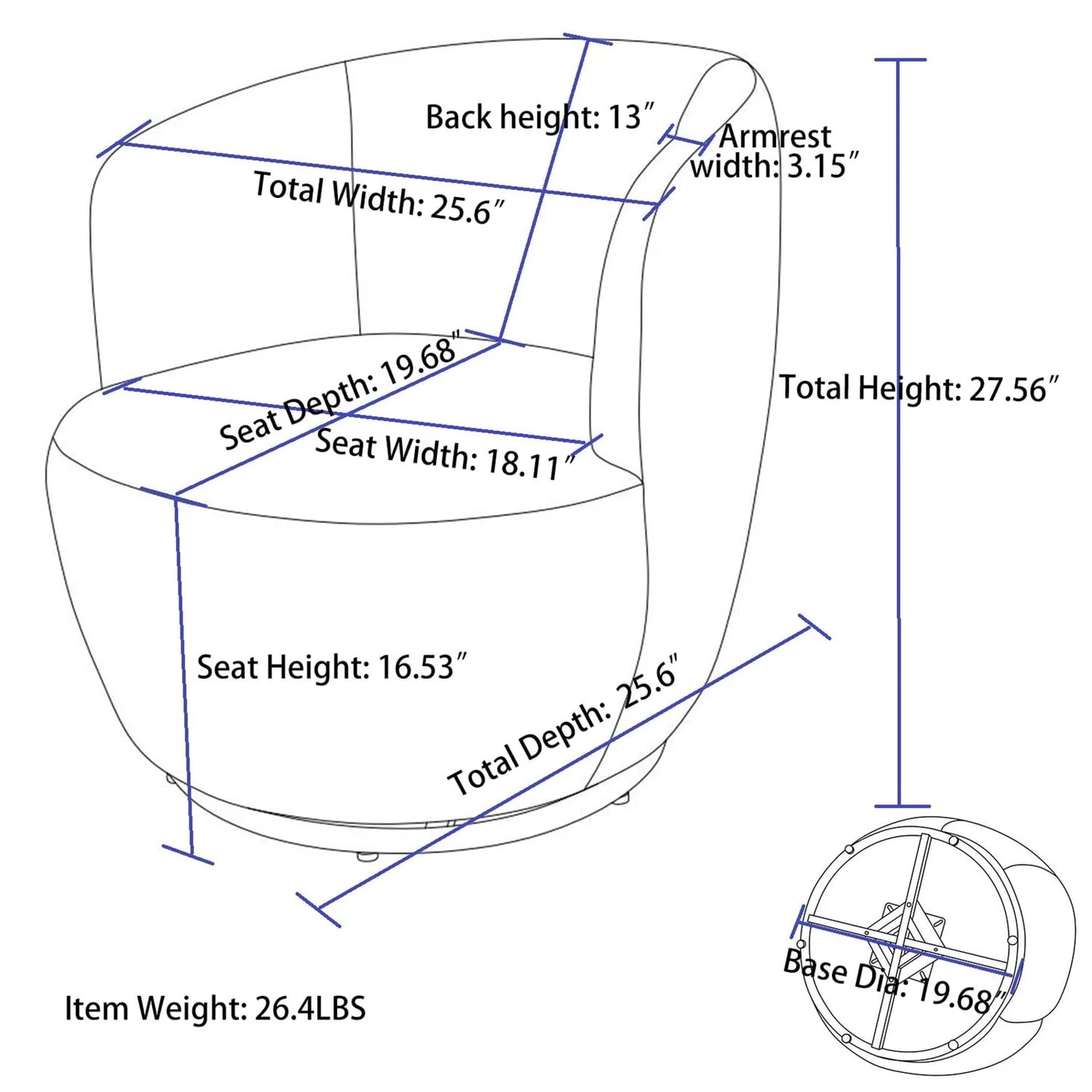 Swivel Barrel Chair, Modern Teddy Fabric Swivel Accent Barrel Chair Armchair, Upholstered Cozy Club Chairs Sofa Arm Chair for Nursery, Bedroom, Office, Hotel, Dark Blue