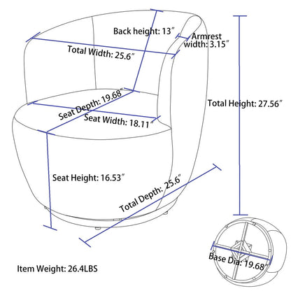 Swivel Barrel Chair, Modern Teddy Fabric Swivel Accent Barrel Chair Armchair, Upholstered Cozy Club Chairs Sofa Arm Chair for Nursery, Bedroom, Office, Hotel, Dark Blue