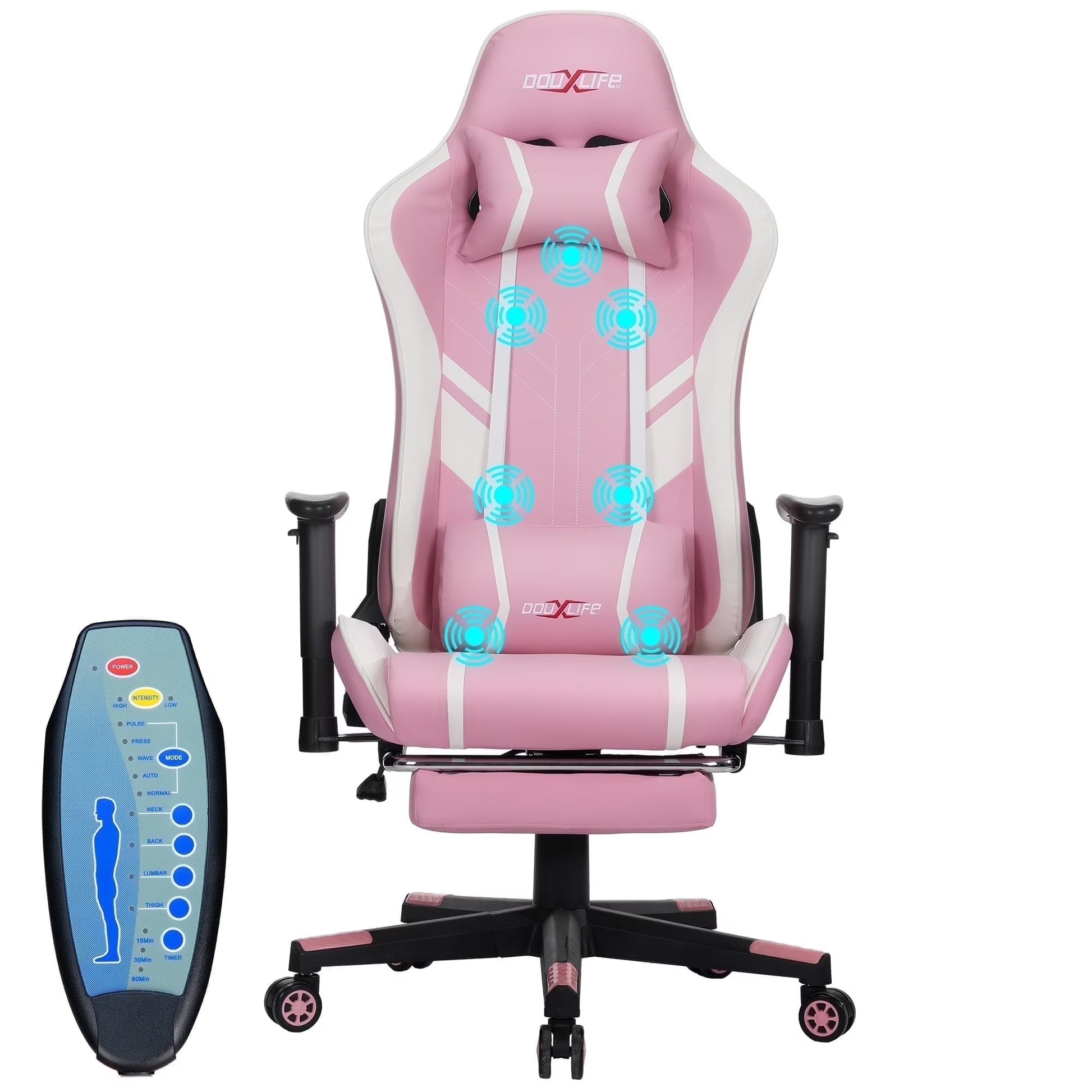Douxlife 7-Point Massage Gaming Chair with Footrest, 175° Reclining, Ergonomic Racing High Back Home Office Computer Chair, Video Game Chair for Adults Kids