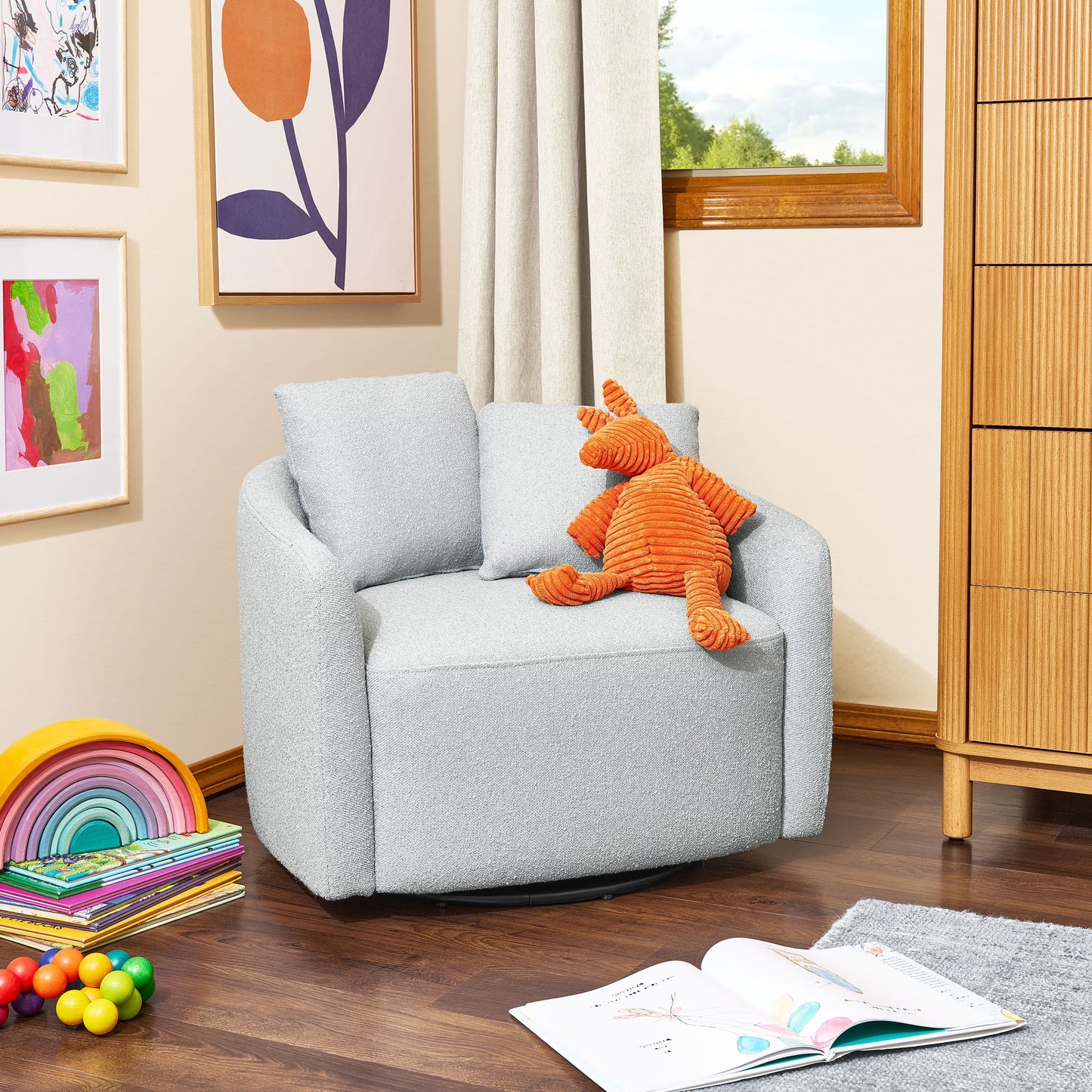 Beautiful Drew Kids Accent Chair by Drew Barrymore, Cornflower Bouclé Fabric