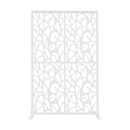 Metal Privacy Screen W3.8Ft X H6Ft Elegant White Bird Shape Outdoor Indoor Room Divider Easy To Assemble Portable Solution For Balcony Garden Patio And Living Room Privacy Needs