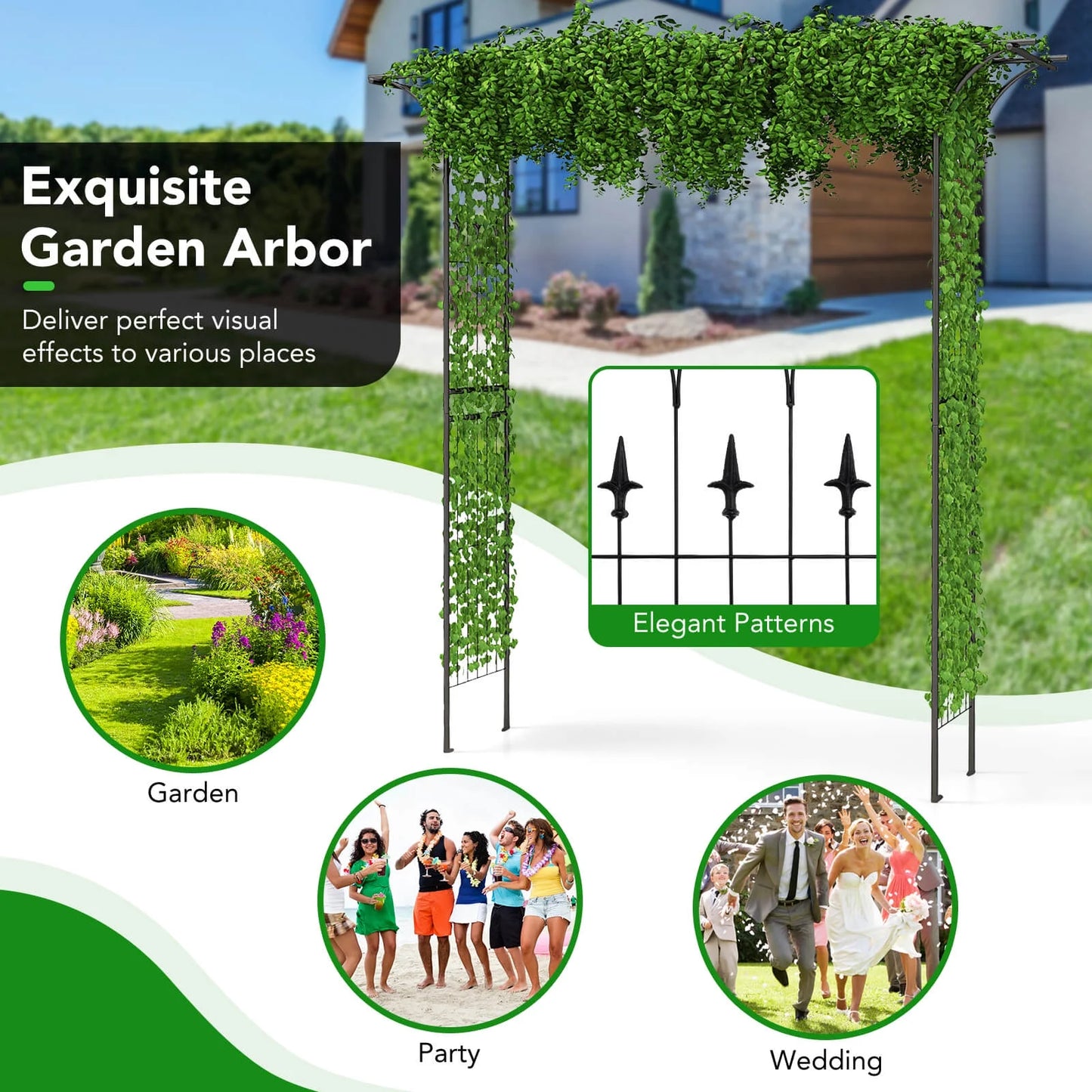 Costway Garden Wedding Rose Arch Pergola Archway Flowers Climbing Plants Trellis Metal