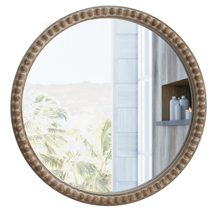 COZAYH Distressed Wood Frame Accent Mirror, Rustic Farmhouse Style Decorative Wall Mirror (Round)