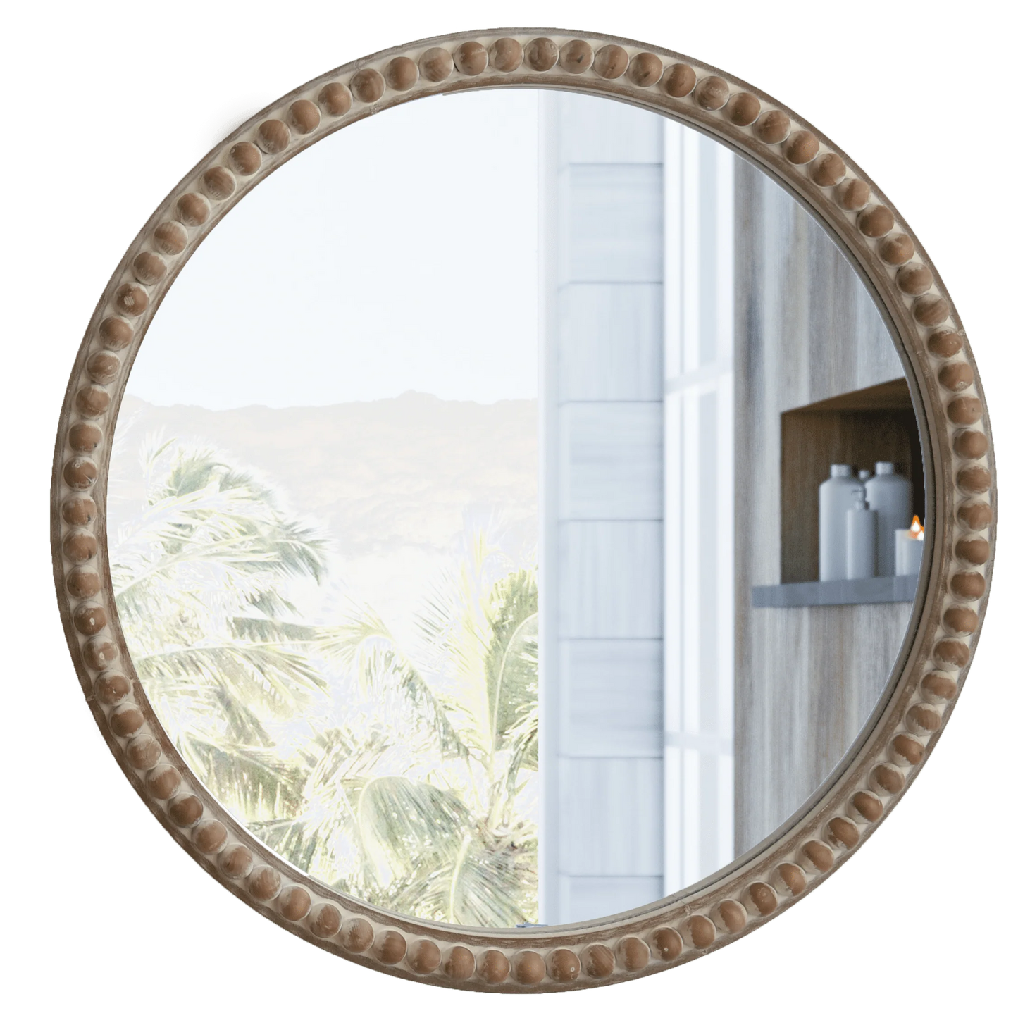 COZAYH Distressed Wood Frame Accent Mirror, Rustic Farmhouse Style Decorative Wall Mirror (Round)