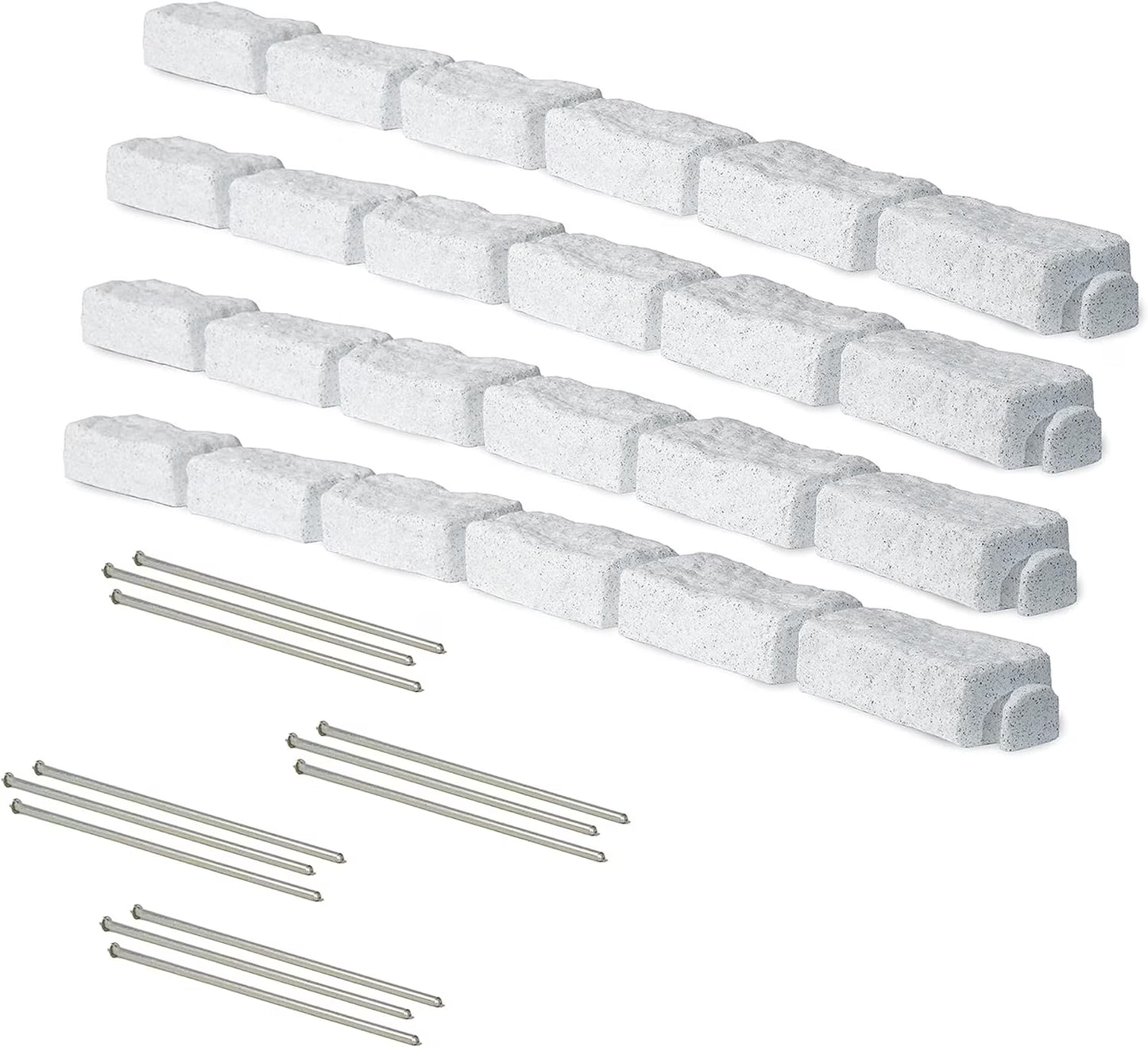 Beuta Landscape Edging | Garden Edging Border | No Dig Faux Stone Bricks for Lawn Edging, Flower beds, Pathways & YardC 4 Packs | Each Section Has 6 Bricks 48" L x 4" W x 2.25" H |12 Spikes |Limewash