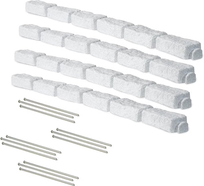 Beuta Landscape Edging | Garden Edging Border | No Dig Faux Stone Bricks for Lawn Edging, Flower beds, Pathways & YardC 4 Packs | Each Section Has 6 Bricks 48" L x 4" W x 2.25" H |12 Spikes |Limewash
