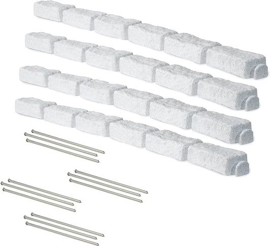 Beuta Landscape Edging | Garden Edging Border | No Dig Faux Stone Bricks for Lawn Edging, Flower beds, Pathways & YardC 4 Packs | Each Section Has 6 Bricks 48" L x 4" W x 2.25" H |12 Spikes |Limewash