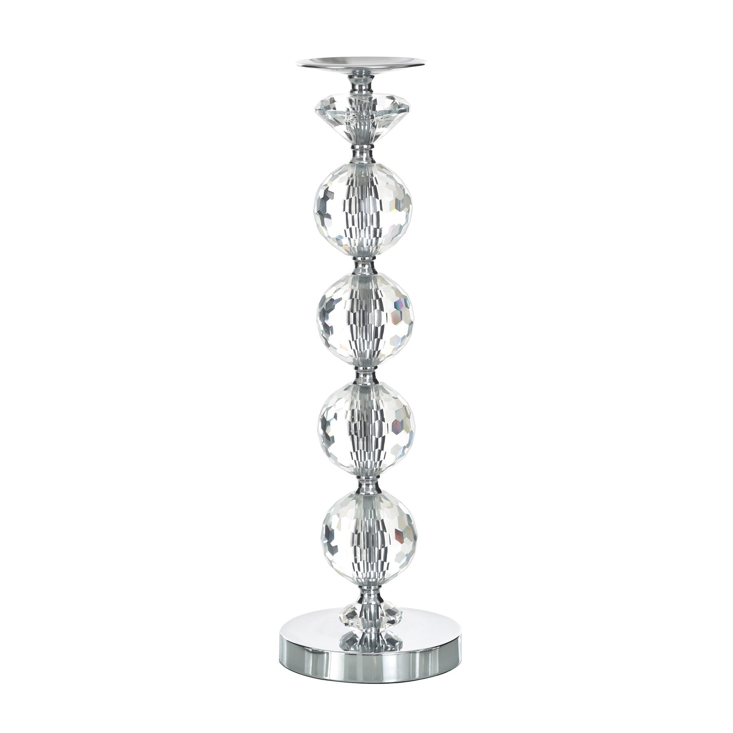 Chrome Finish Crystal Glass Pillar Candleholders, Set of 3