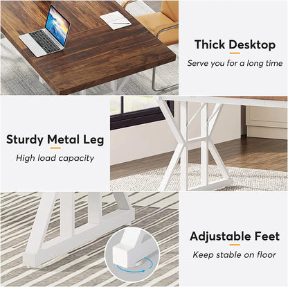 Tribesigns 71" Executive Desk, Large Computer Desk Study Writing Table for Home Office (Brown/White)