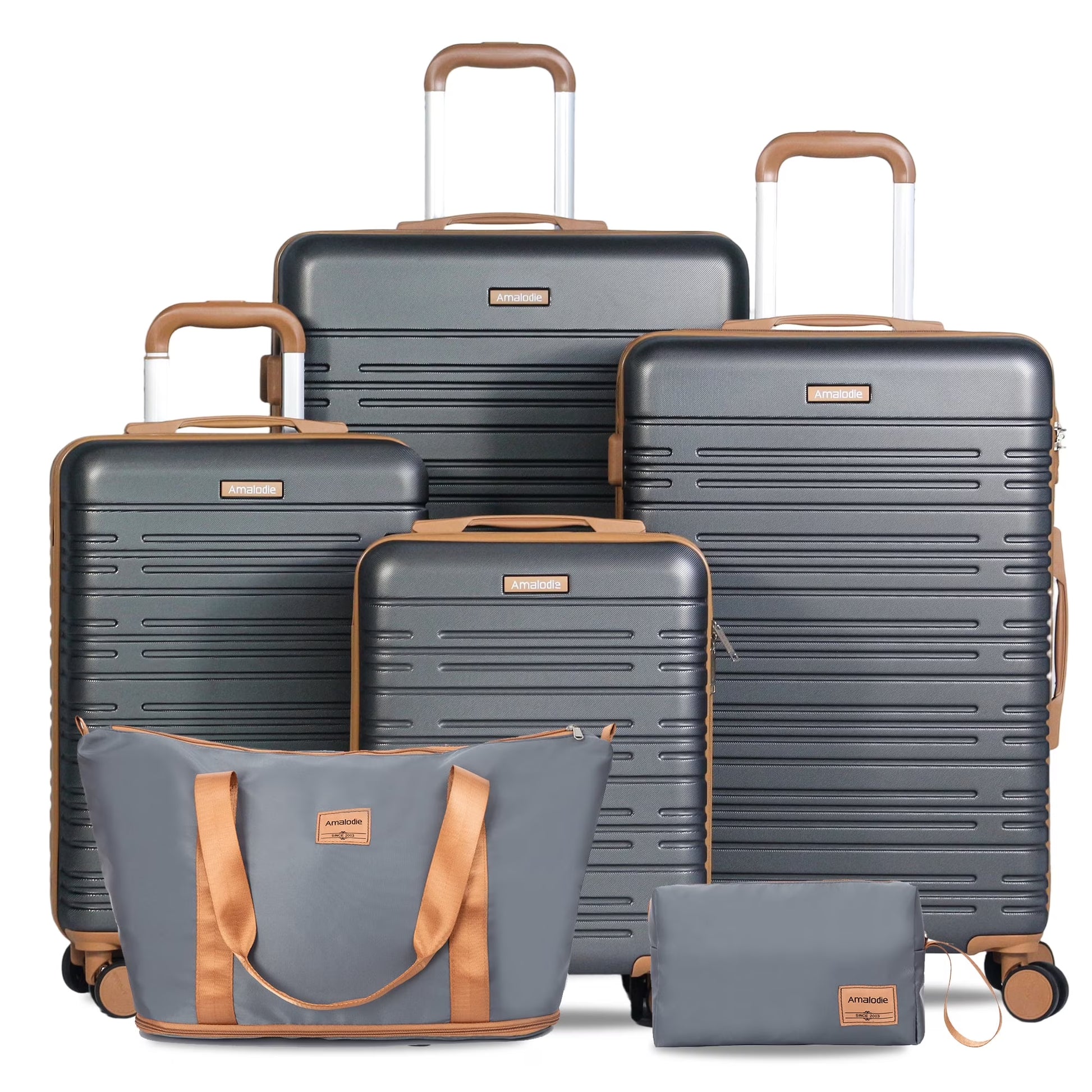 Hardside Luggage Sets 6 Piece, Hardshell Suitcase with TSA Lock Spinner Wheel and Travel Duffle Bag.Black
