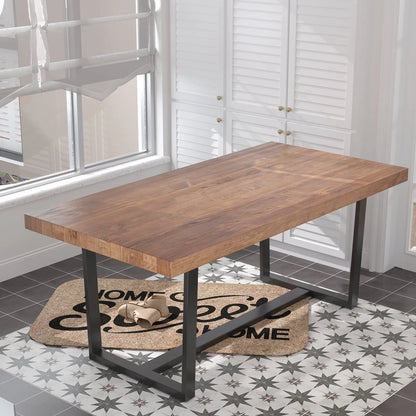 Yaoping 72" Rustic Farmhouse Solid Wood Dining Table with Metal Frame, Rectangular Kitchen and Dining Table for Home Office Furniture(Brown-72 in Dining Table)