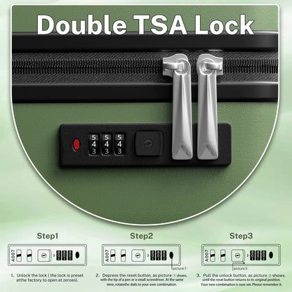 Luggage Sets 3 Piece Carry on Luggage with Spinner Wheels Hardshell Durable Suitcase with TSA Lock 20 24 28 inch Green