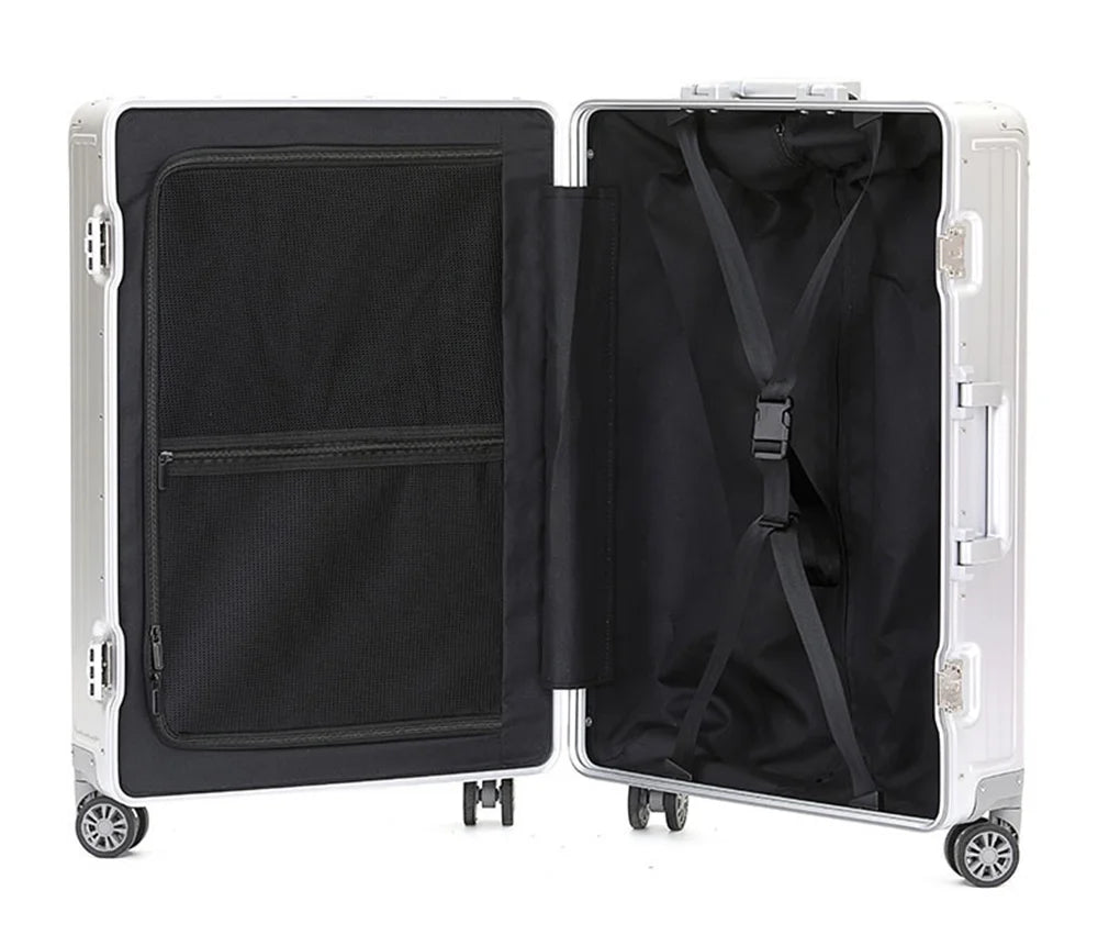 All Aluminum Magnesium Hardshell Carry on Luggage with Wheels, Modern Zipperless Hardshell Checked Luggage with TSA Lock, Airline Approved Metal Suitcase Travel Metal Rolling Luggage
