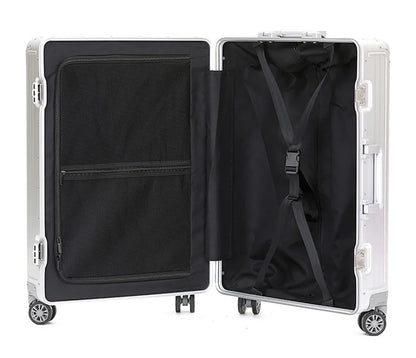 All Aluminum Magnesium Hardshell Carry on Luggage with Wheels, Modern Zipperless Hardshell Checked Luggage with TSA Lock, Airline Approved Metal Suitcase Travel Metal Rolling Luggage