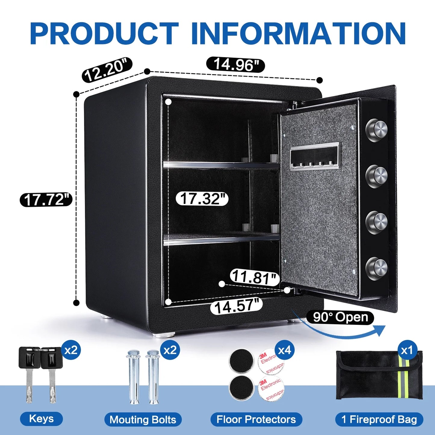 2.0 Cubic Feet Security Safe Box, Dual Alarm System, W/Electronic Digital Keypad, LED Light for Home Office Hotel Use 15"D x 12.2W" x 17.7"H