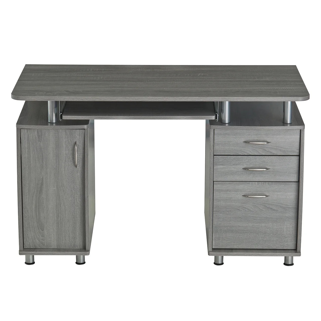 Workstation Computer Desk with Storage in Grey, L-Shaped Office Desk with Bookshelf, CPU Stand, Keyboard Tray for Home Office and Study