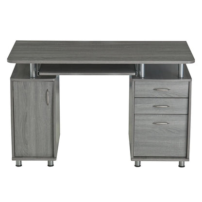 Workstation Computer Desk with Storage in Grey, L-Shaped Office Desk with Bookshelf, CPU Stand, Keyboard Tray for Home Office and Study
